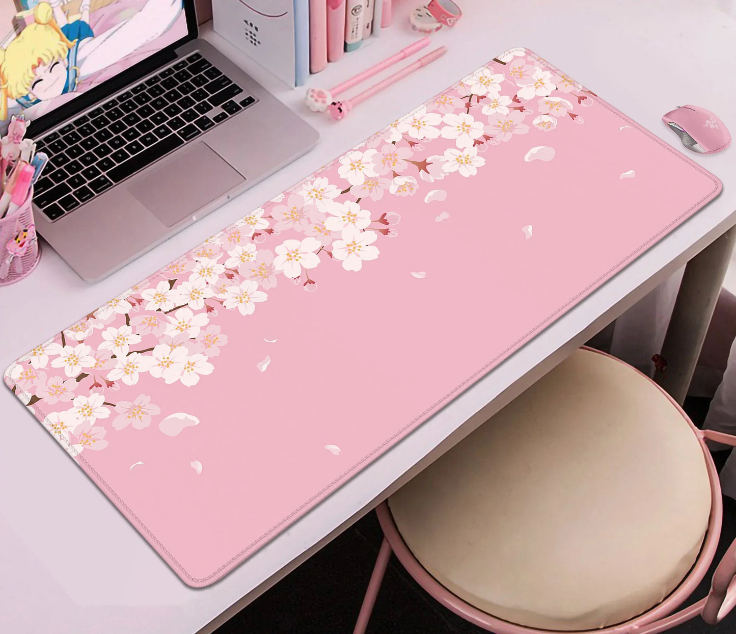 Tapis de Bureau Sakura Violet Pastel - Collection Fleurs Japonaises Kawaii