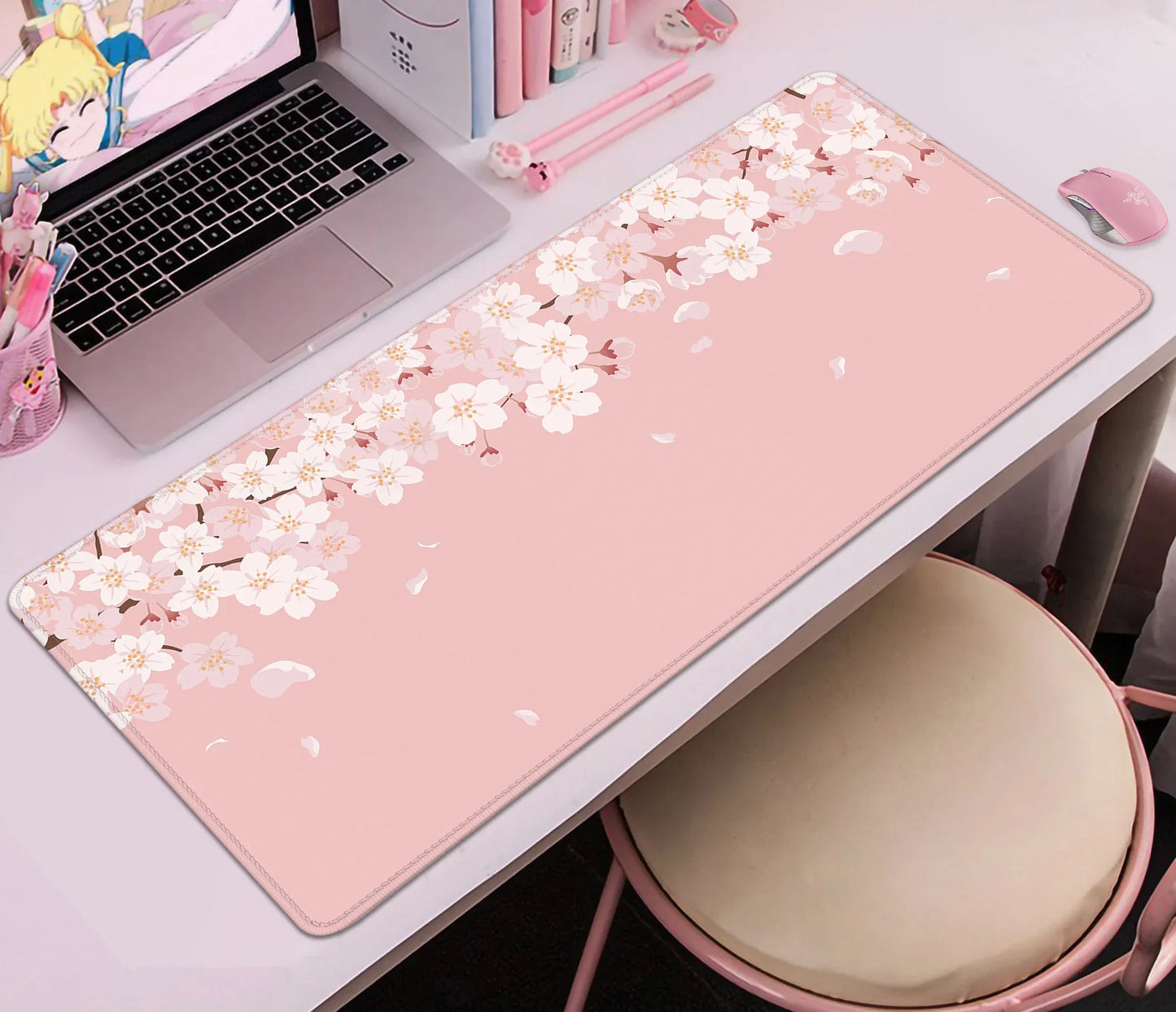Tapis de Bureau Sakura Violet Pastel - Collection Fleurs Japonaises Kawaii