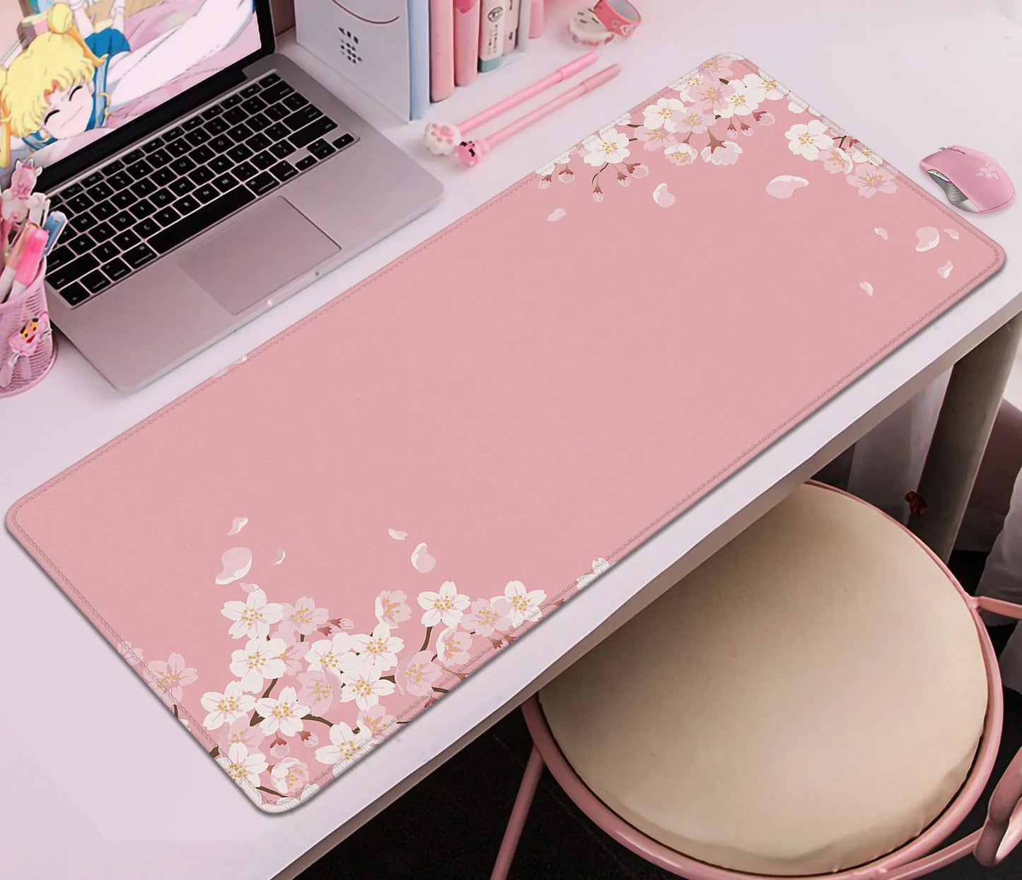 Tapis de Bureau Sakura Violet Pastel - Collection Fleurs Japonaises Kawaii