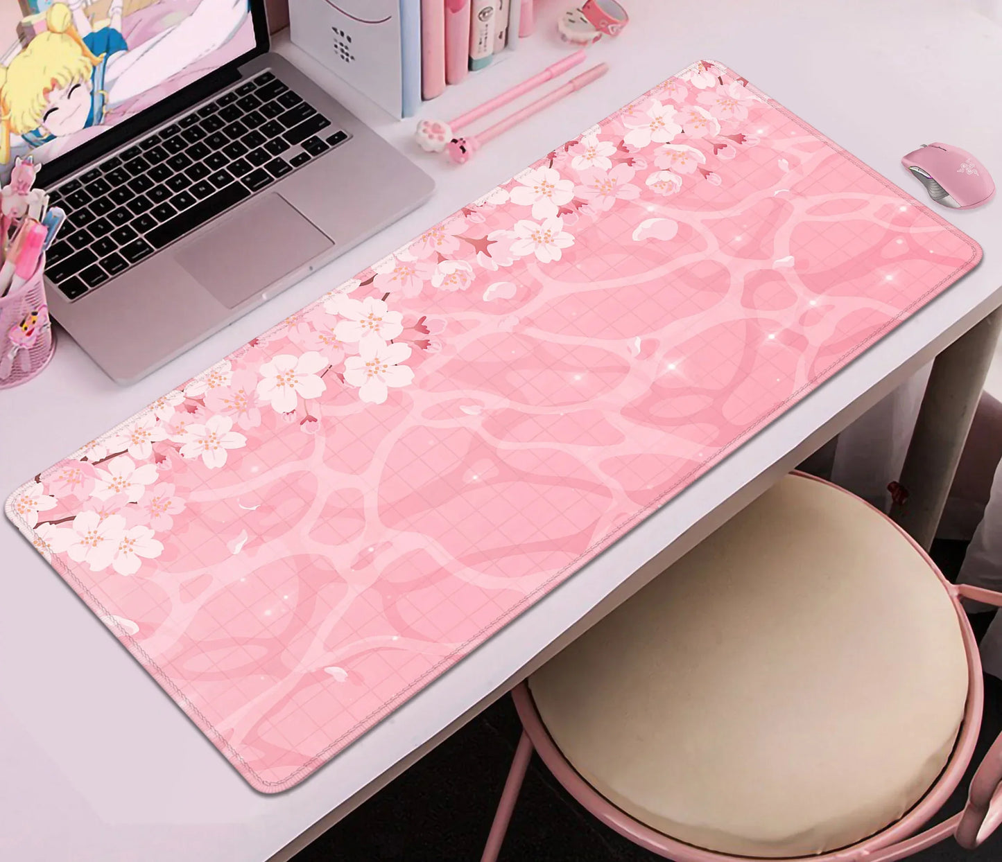 Tapis de Bureau Sakura Violet Pastel - Collection Fleurs Japonaises Kawaii