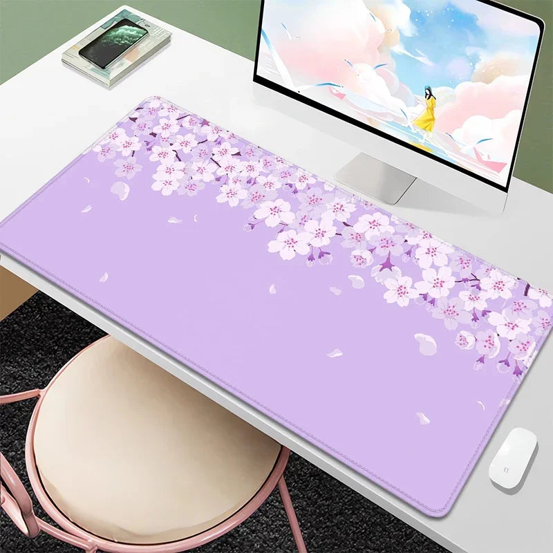 Tapis de Bureau Sakura Violet Pastel - Collection Fleurs Japonaises Kawaii