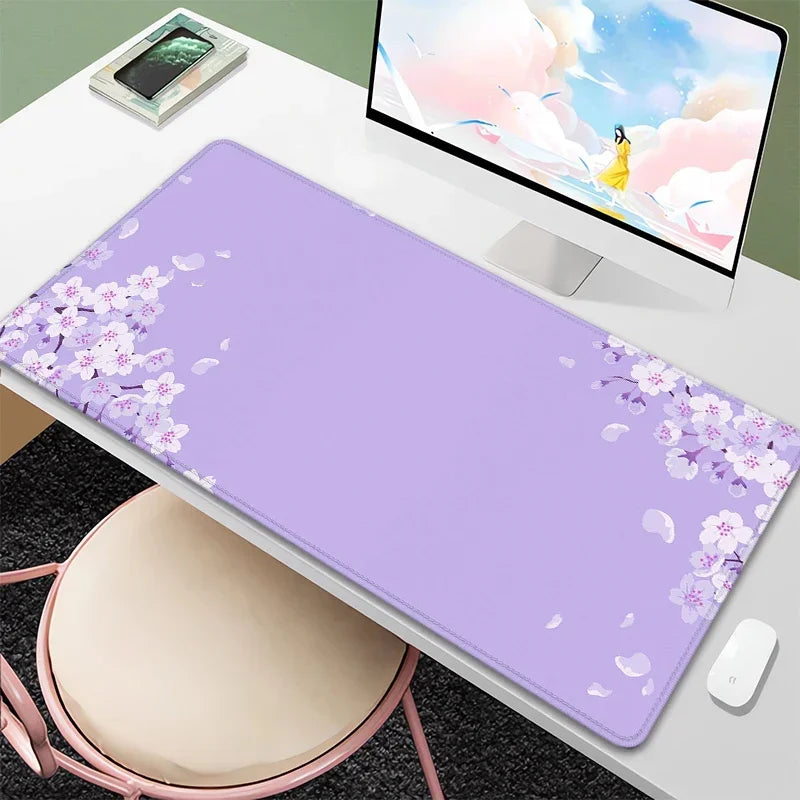 Tapis de Bureau Sakura Violet Pastel - Collection Fleurs Japonaises Kawaii