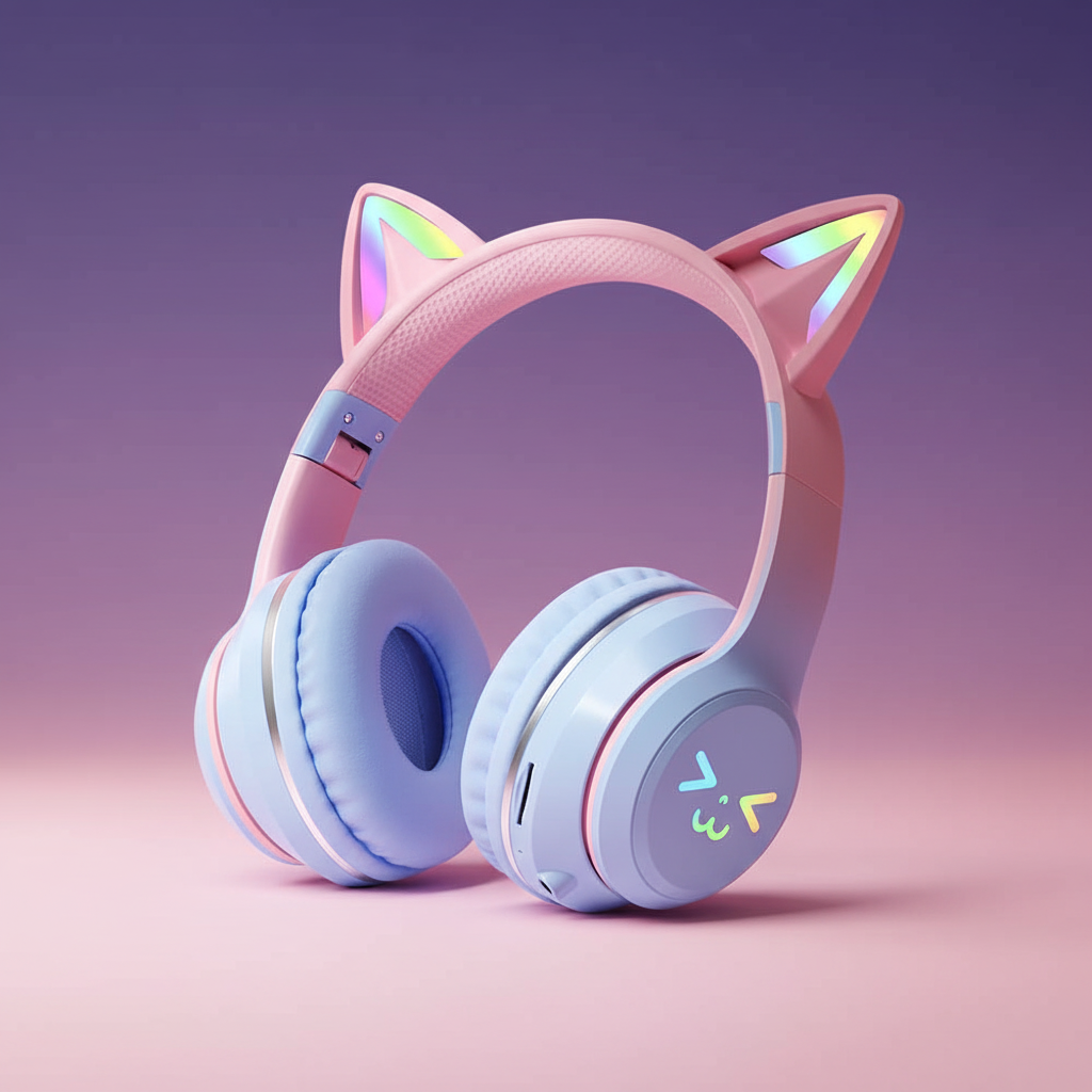 Casque rose lavande fond violet-rose