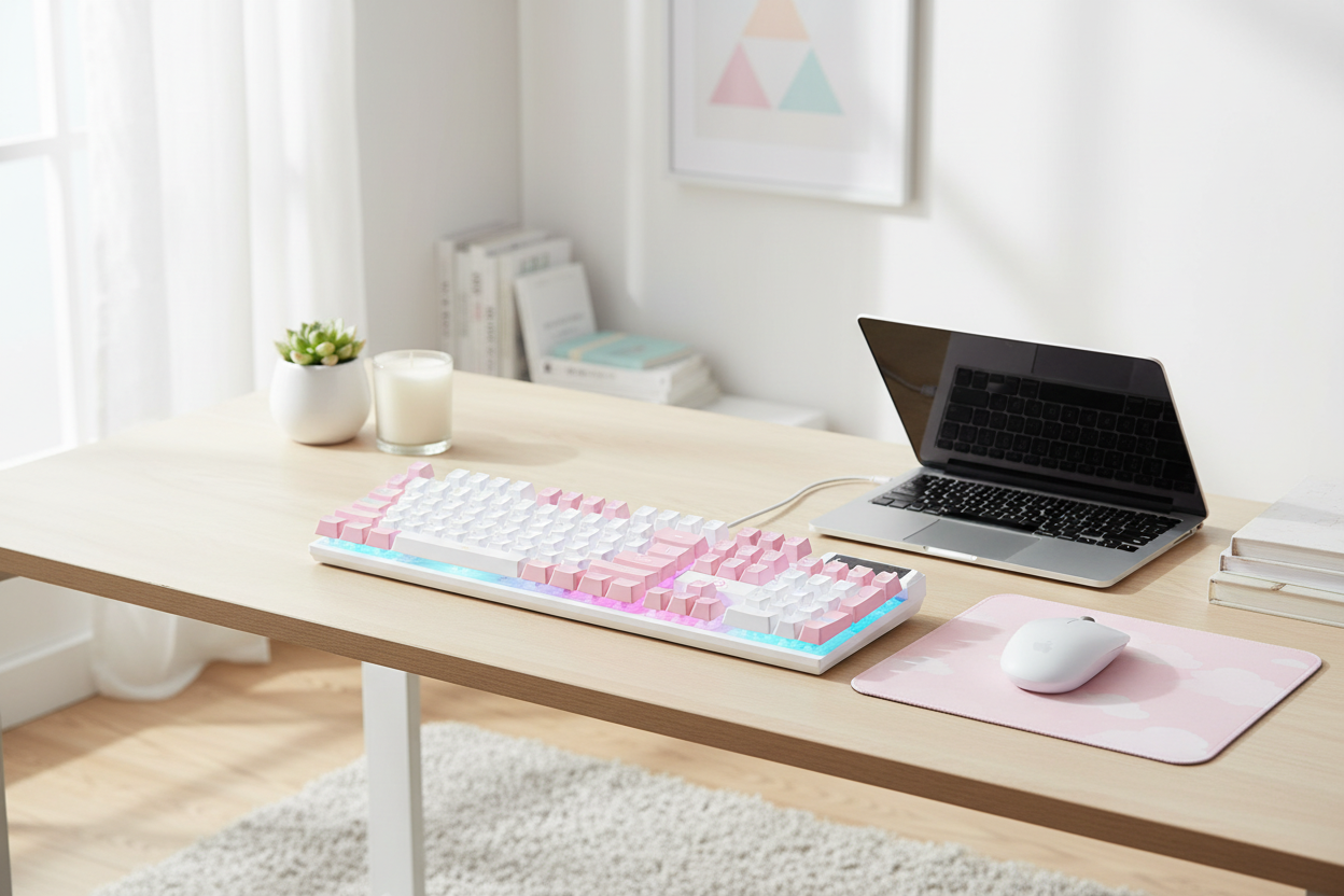 Clavier Blanc Rose Bureau Réel