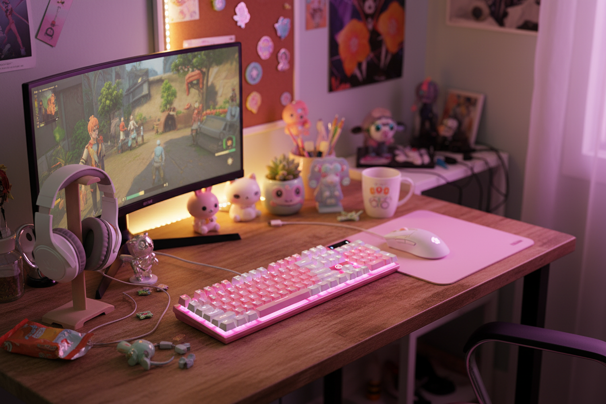 Clavier Rose Blanc Setup Gaming