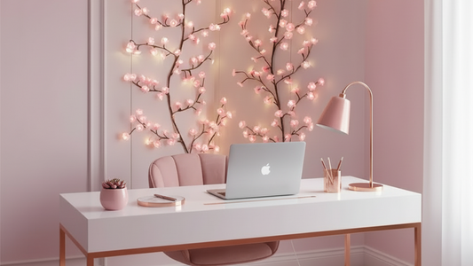 Guirlande Sakura bureau rose avec vrai PC