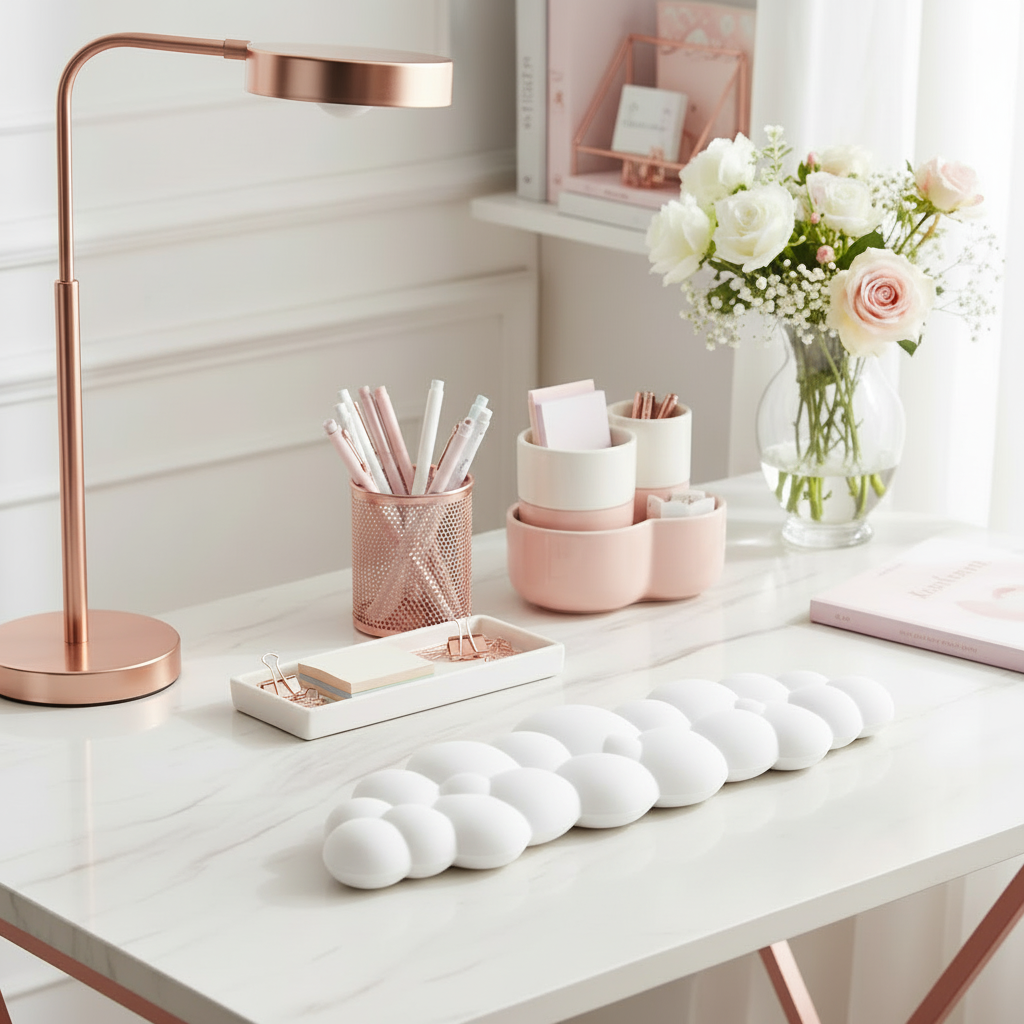Repose-poignet Cloud blanc sur bureau rose gold