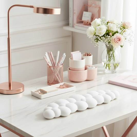 Repose-poignet Cloud blanc sur bureau rose gold
