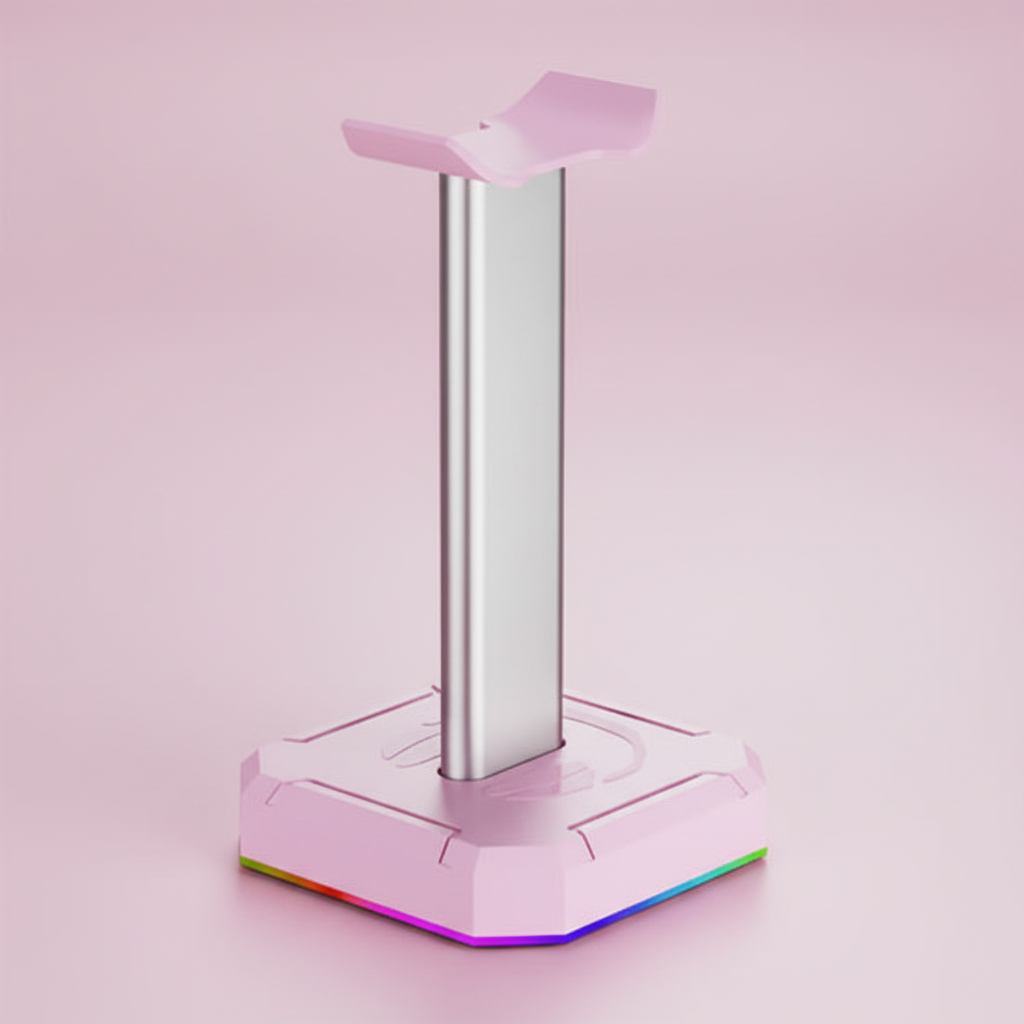 Support casque rose avec fond rose