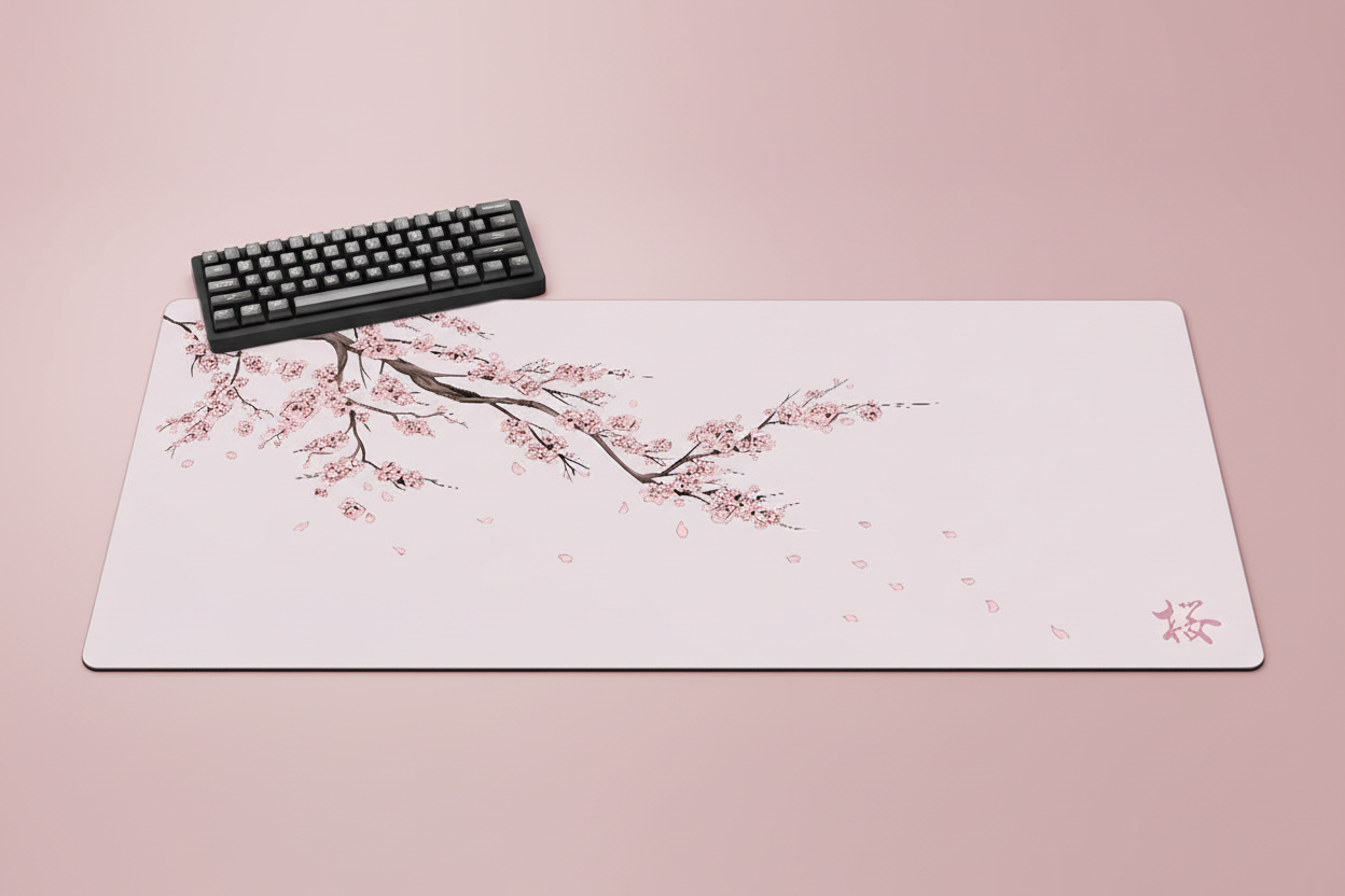 Tapis de bureau Sakura sur fond rose