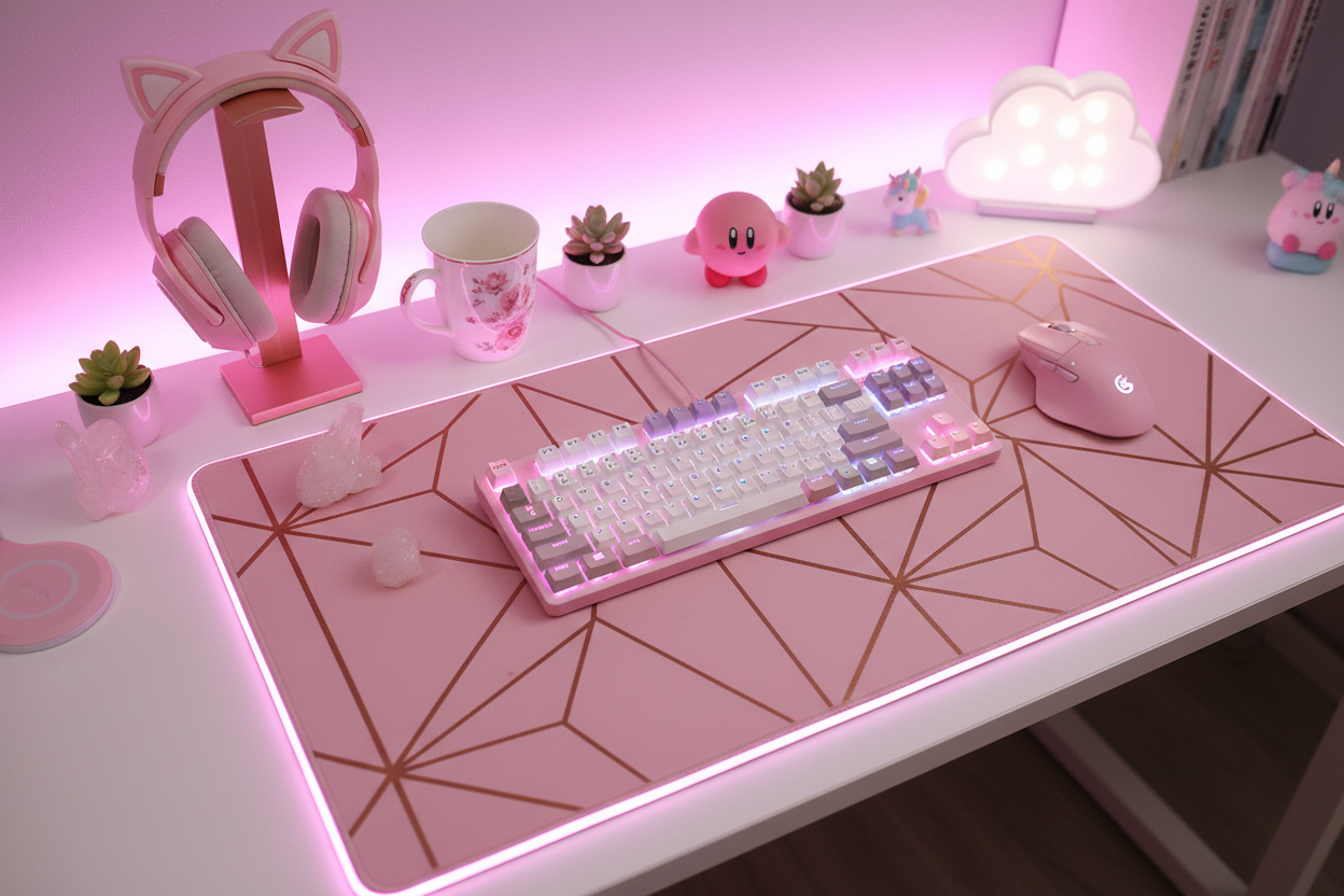 Tapis de souris rose avec décoration gaming girly