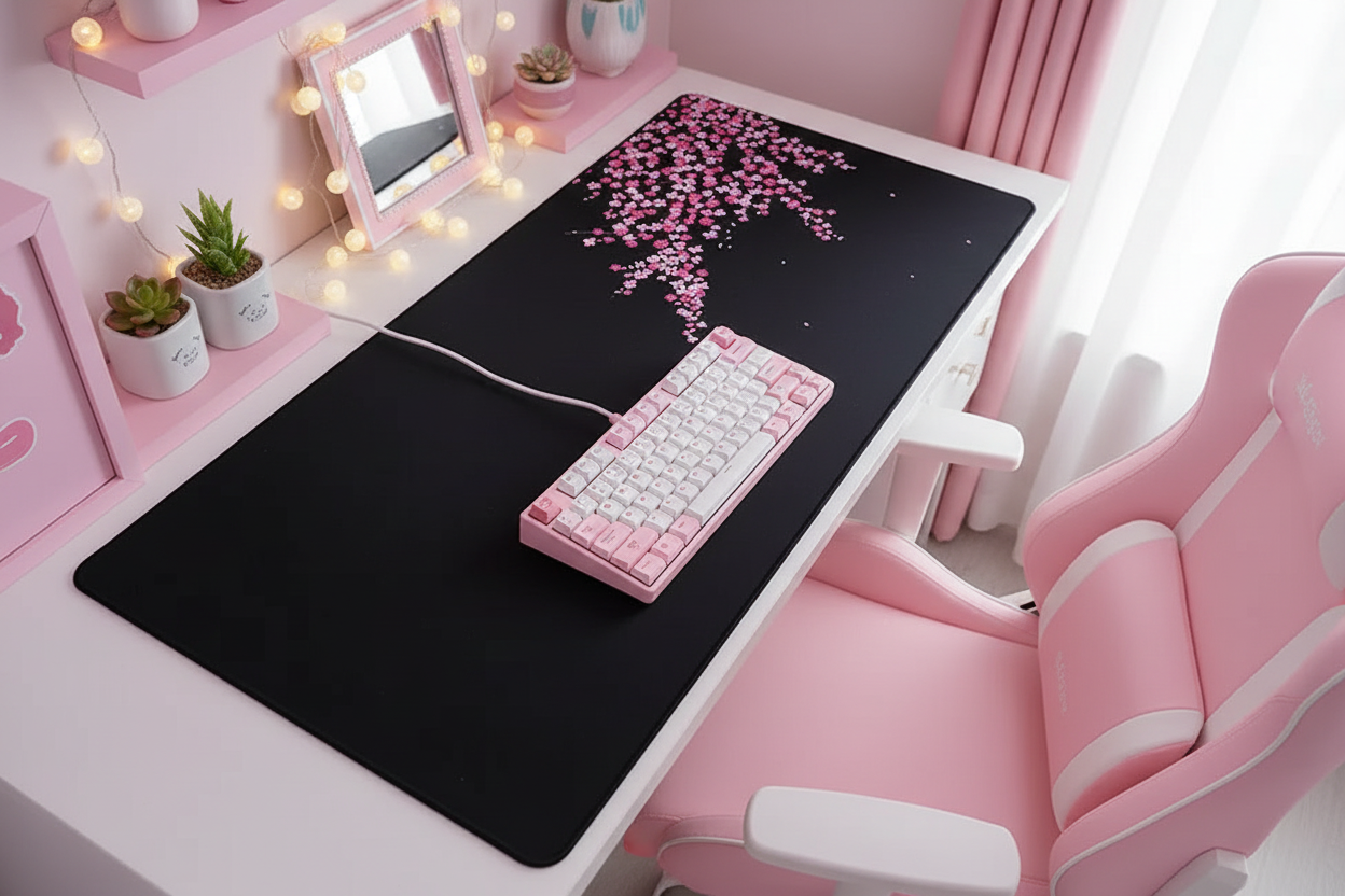 Tapis Sakura dans chambre rose 1