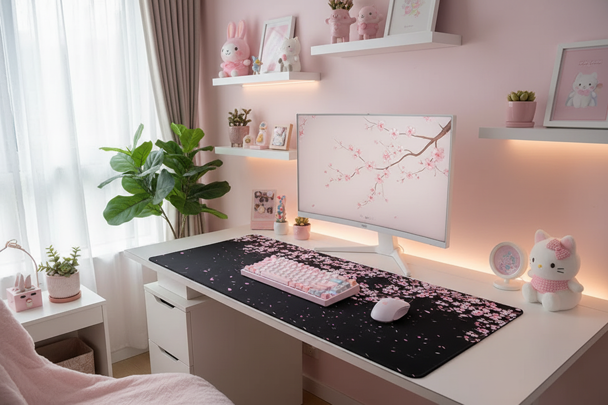 Tapis Sakura dans chambre rose 3